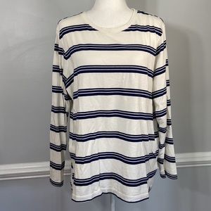 Lands' End White and Navy Striped Long Sleeve Shirt